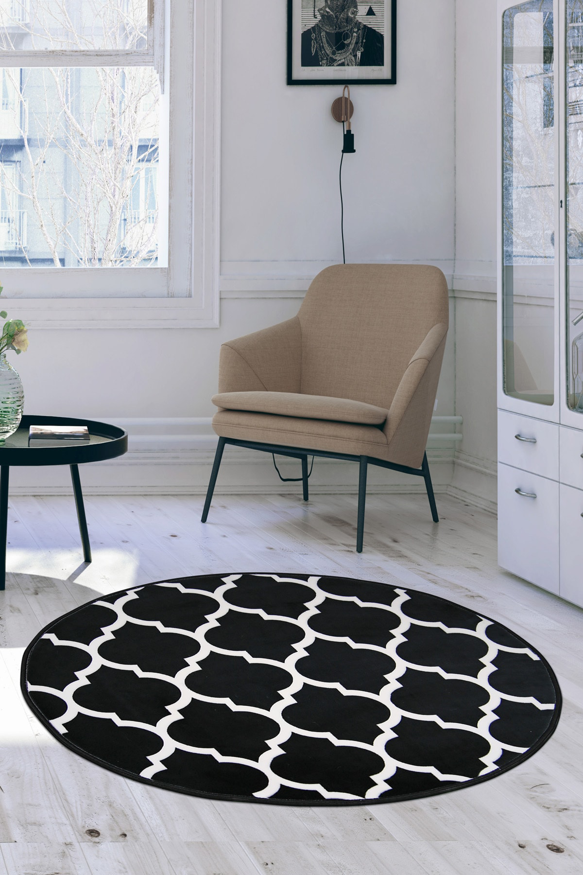 Halı Lidya Siyah Yuvarlak Yıkanabilir Banyo Paspası 80x80