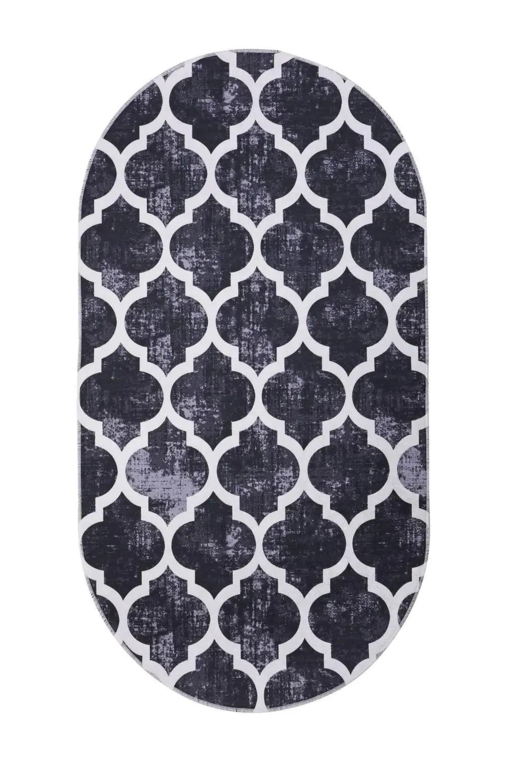 Halı Siyah Maça Yıkanabilir Saçaksız Oval Kesme Ince Yolluk Kilim