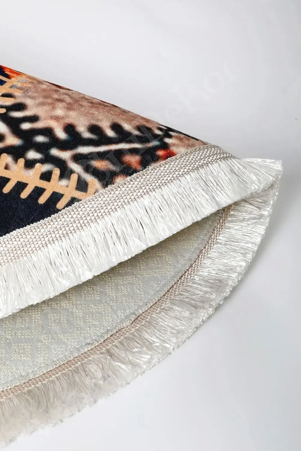 Halı Turuncu Cool K1300 Saçaklı Yuvarlak Kesme Ince Yolluk Kilim