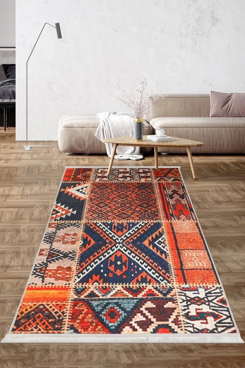 Halı Turuncu Cool K1300 Yıkanabilir Saçaklı Kesme Ince Yolluk Kil