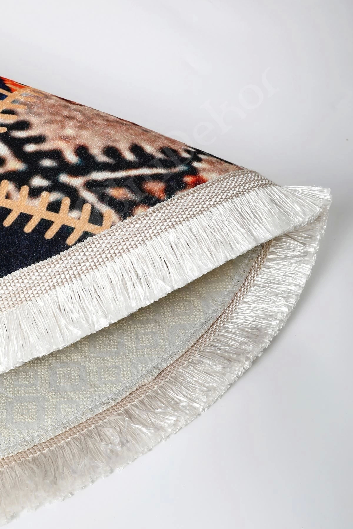Halı Turuncu Cool K1300 Saçaklı Yuvarlak Kesme Ince Yolluk Kilim 