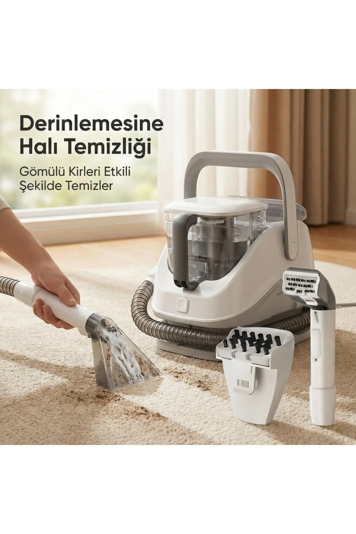 Halı ve Koltuk Yıkama Makinesi, 650W Güçlü Motor ve 12KPa Emiş Gü