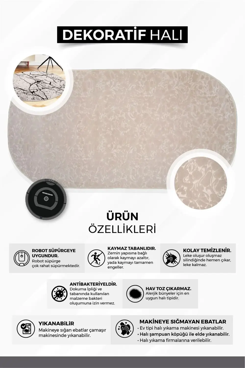 Halı Vizon Elit Yıkanabilir Saçaksız Oval Kesme Ince Yolluk Kilim