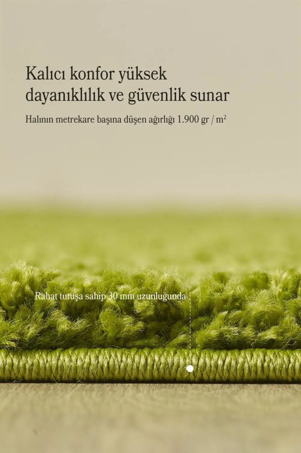 Halı Yüksek Tüylü Düz Yeşil Kabarık Uzun Tüylü Shaggy Oturma Odas