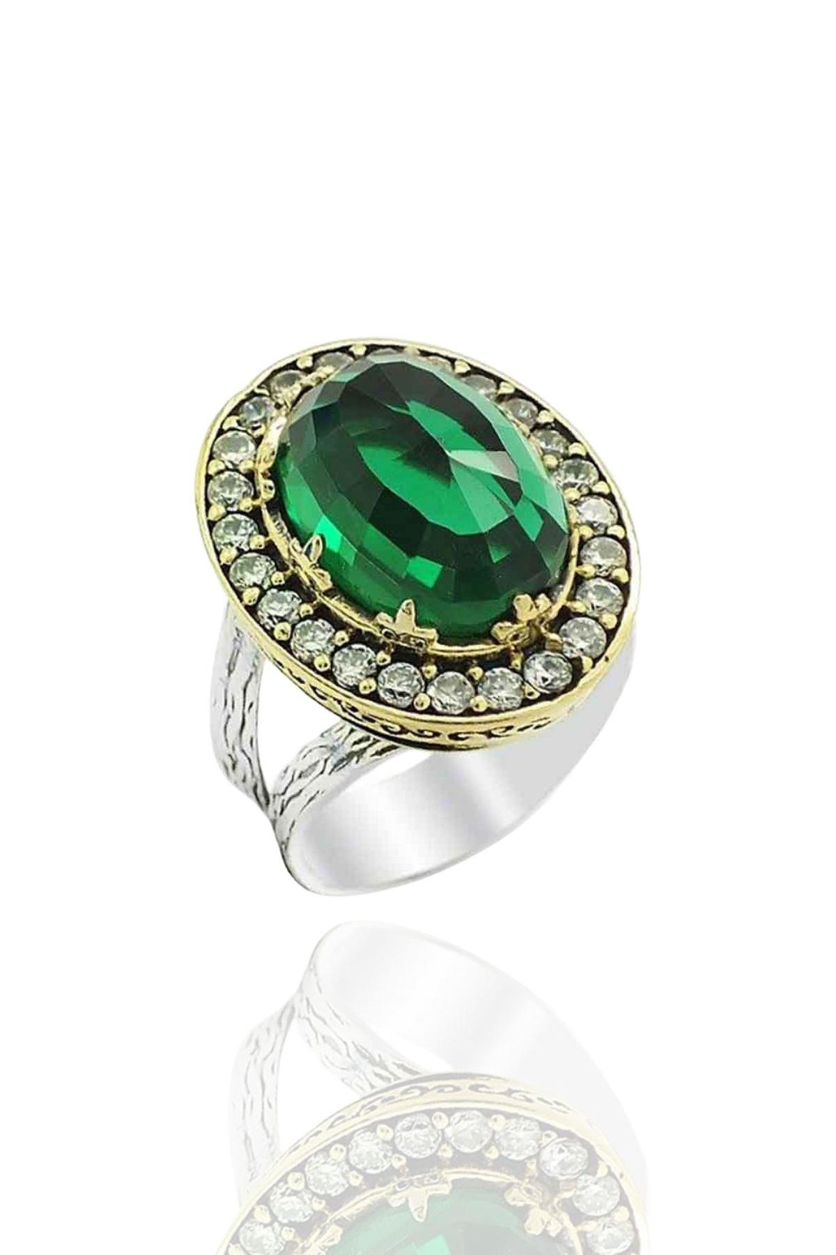 Beyisa Halime Sultan Serisi Gümüş Yeşim Taşlı Otantik Bayan Yüzük