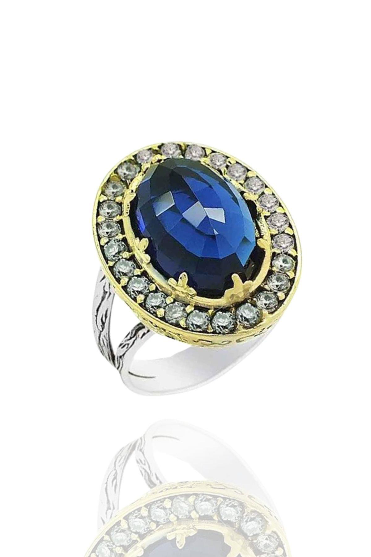 Beyisa Halime Sultan Serisi Gümüş Safir Taşlı Otantik Bayan Yüzük