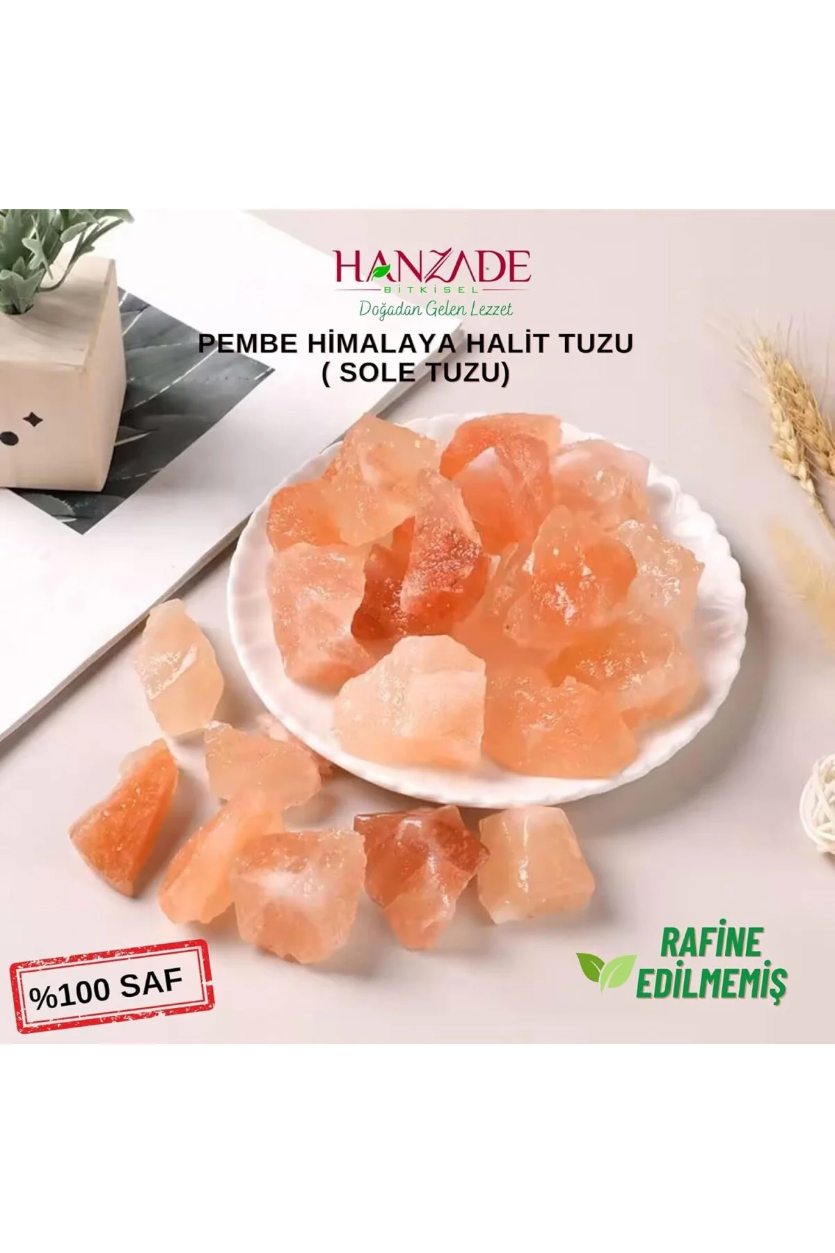 Halit Tuz Sole Tuzu 1 KG Şeffaf Berrak Kristal Pembe Himalaya Hal
