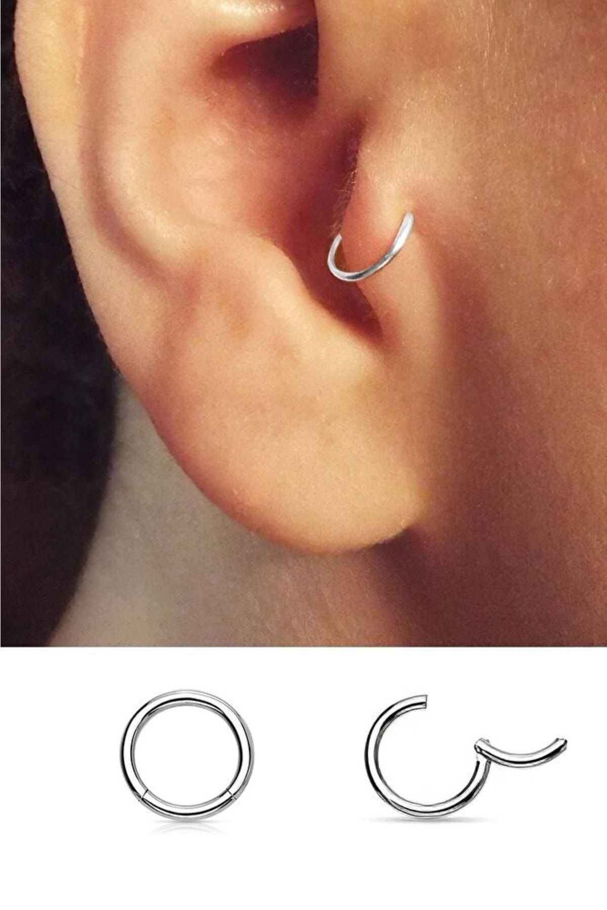 Halka Tragus Piercing 8mm Gümüş