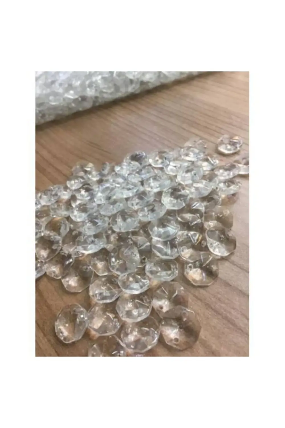 HALKASIZ Çift Delikli Baskı Octagon 14 Mm Kristal Avize Taşı Kris