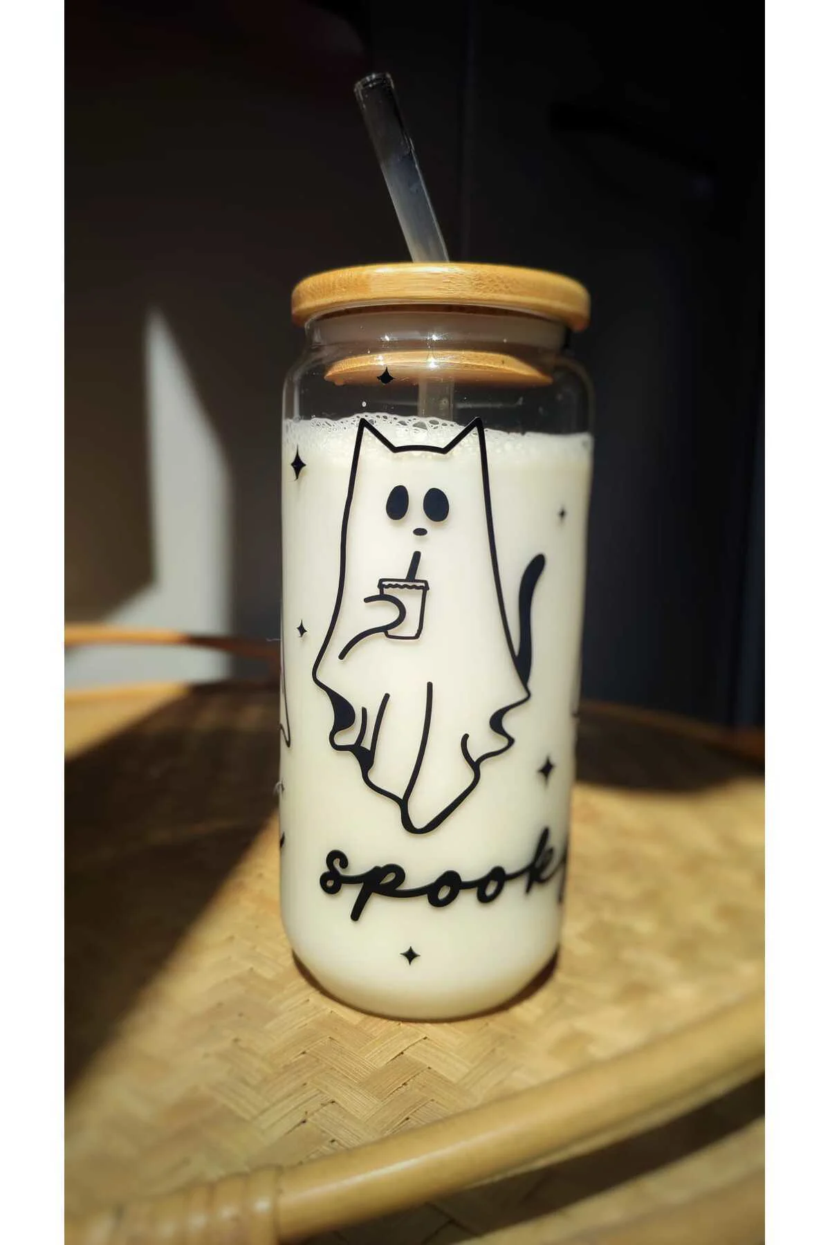 Halloween, Cadılar bayramı, Kedi, Hayalet bambu kapaklı cam pipet