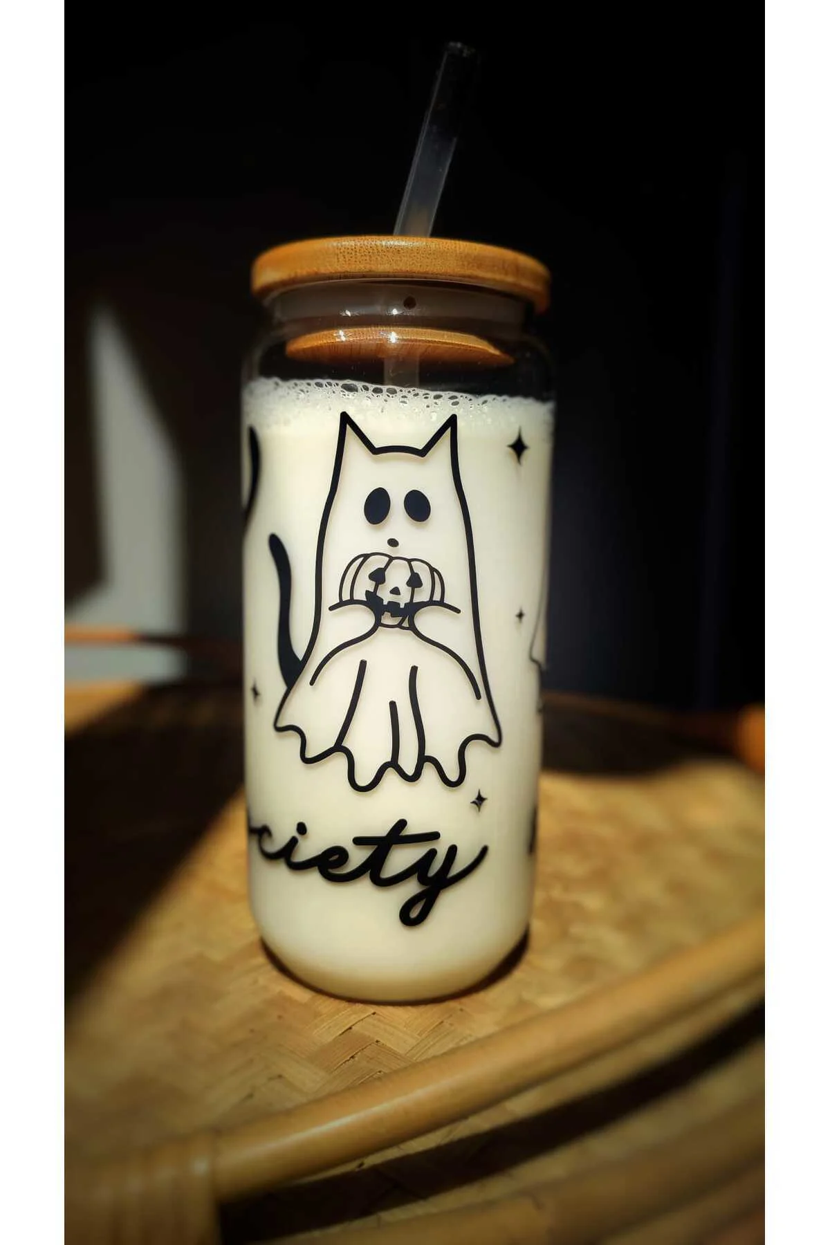 Halloween, Cadılar bayramı, Kedi, Hayalet bambu kapaklı cam pipet