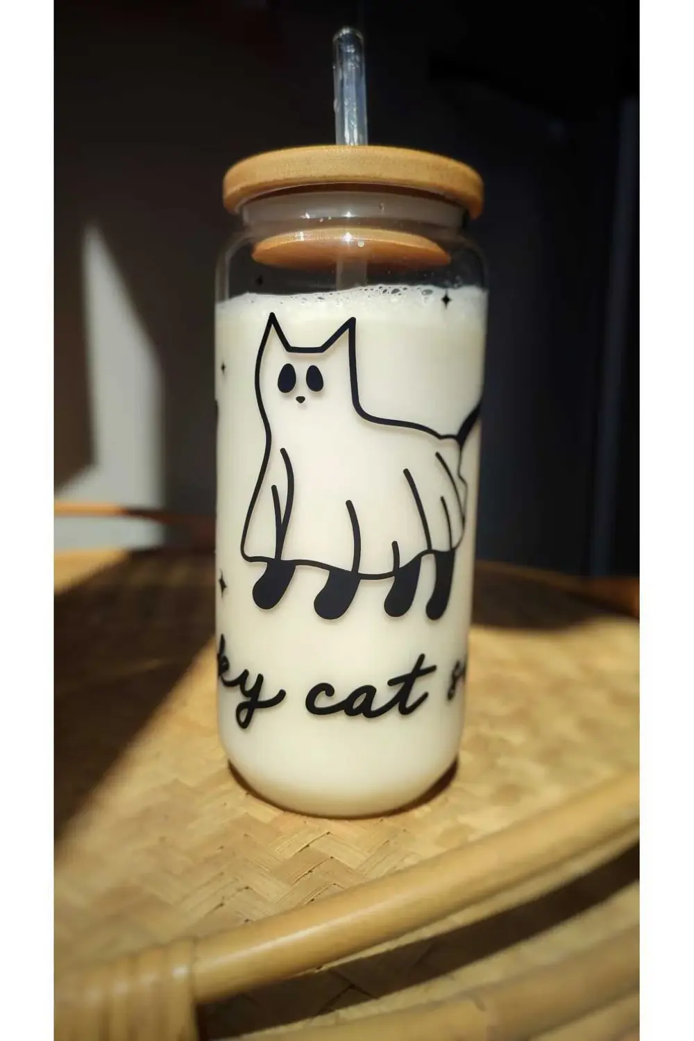 Halloween, Cadılar bayramı, Kedi, Hayalet bambu kapaklı cam pipet