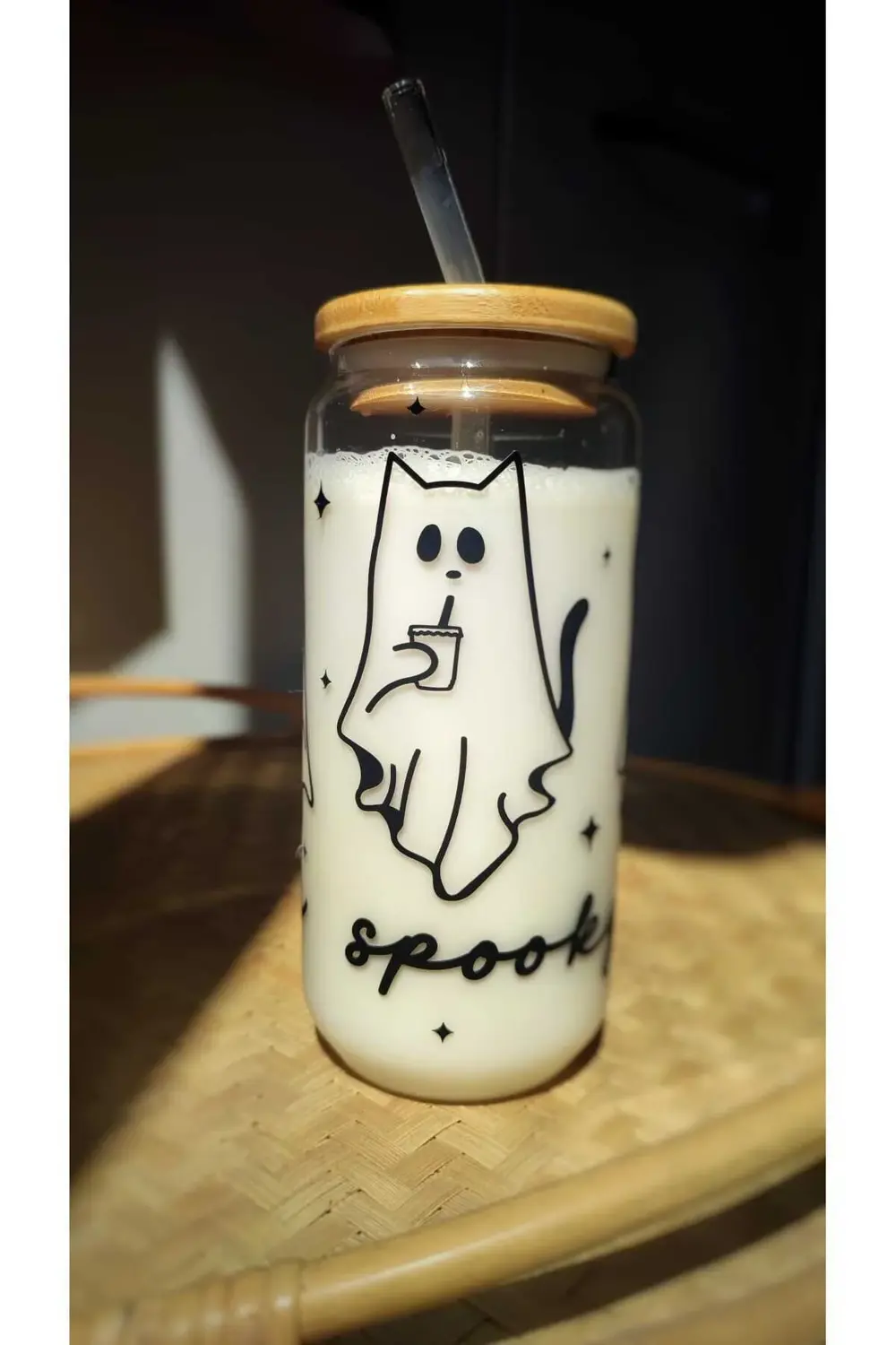 Halloween, Cadılar bayramı, Kedi, Hayalet bambu kapaklı cam pipet