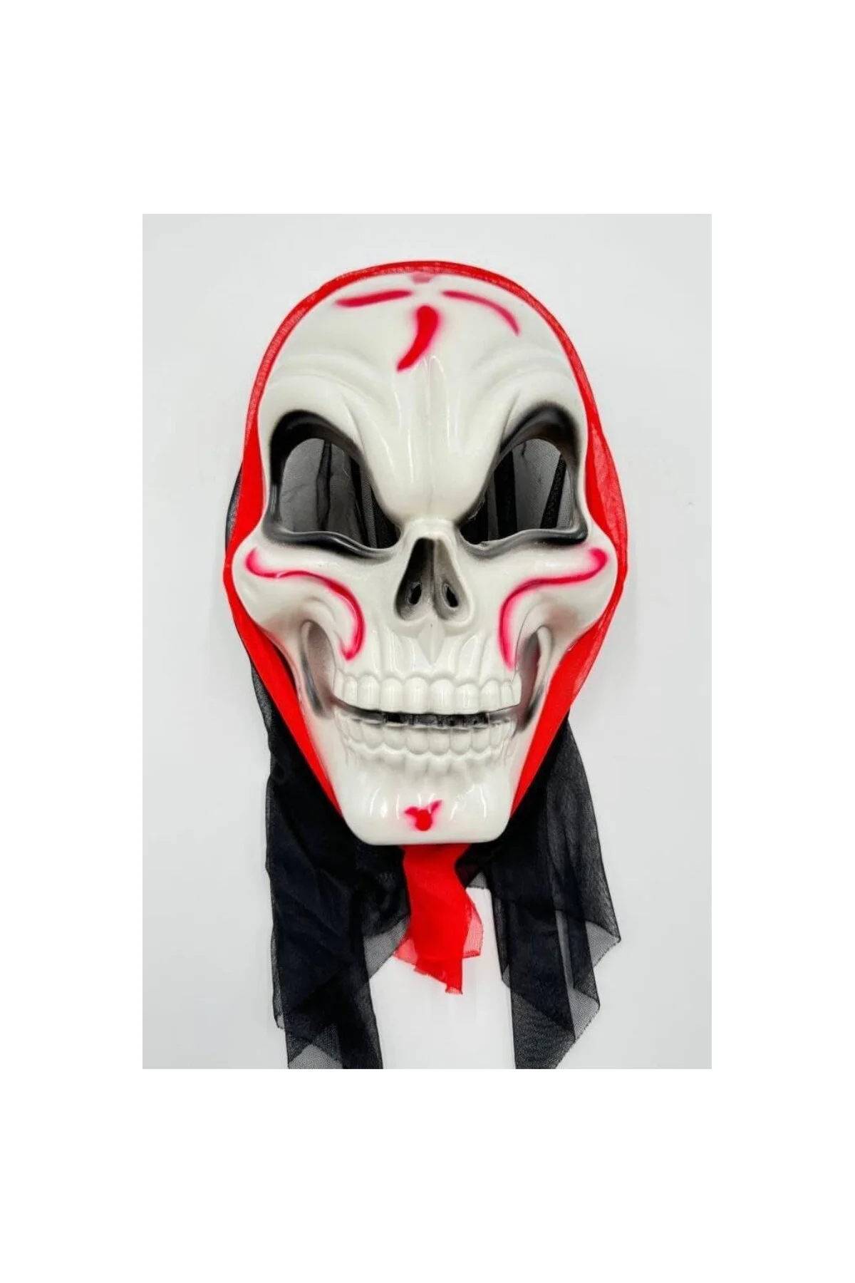 Halloween Maske İskelet Tüllü Kırmızı Beyaz