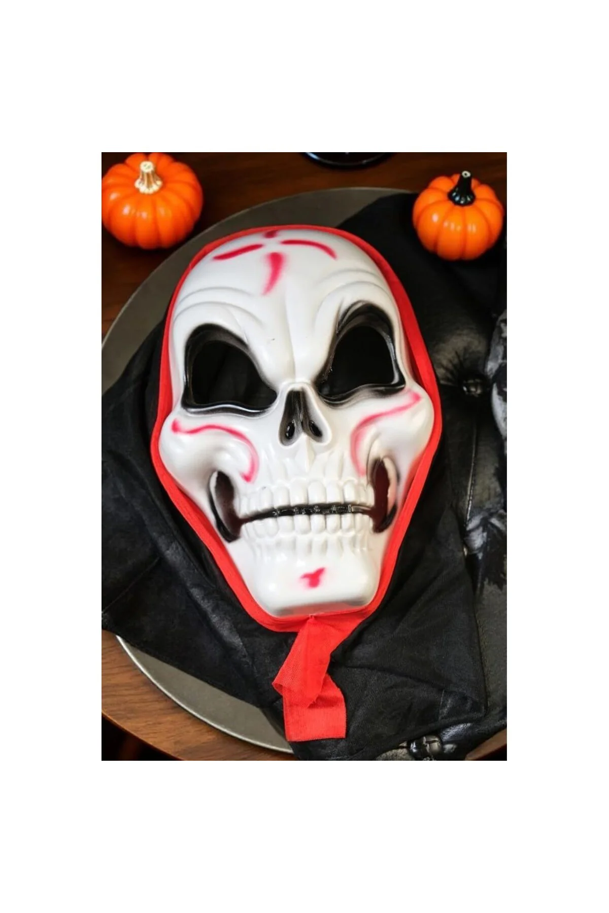Halloween Maske İskelet Tüllü Kırmızı Beyaz