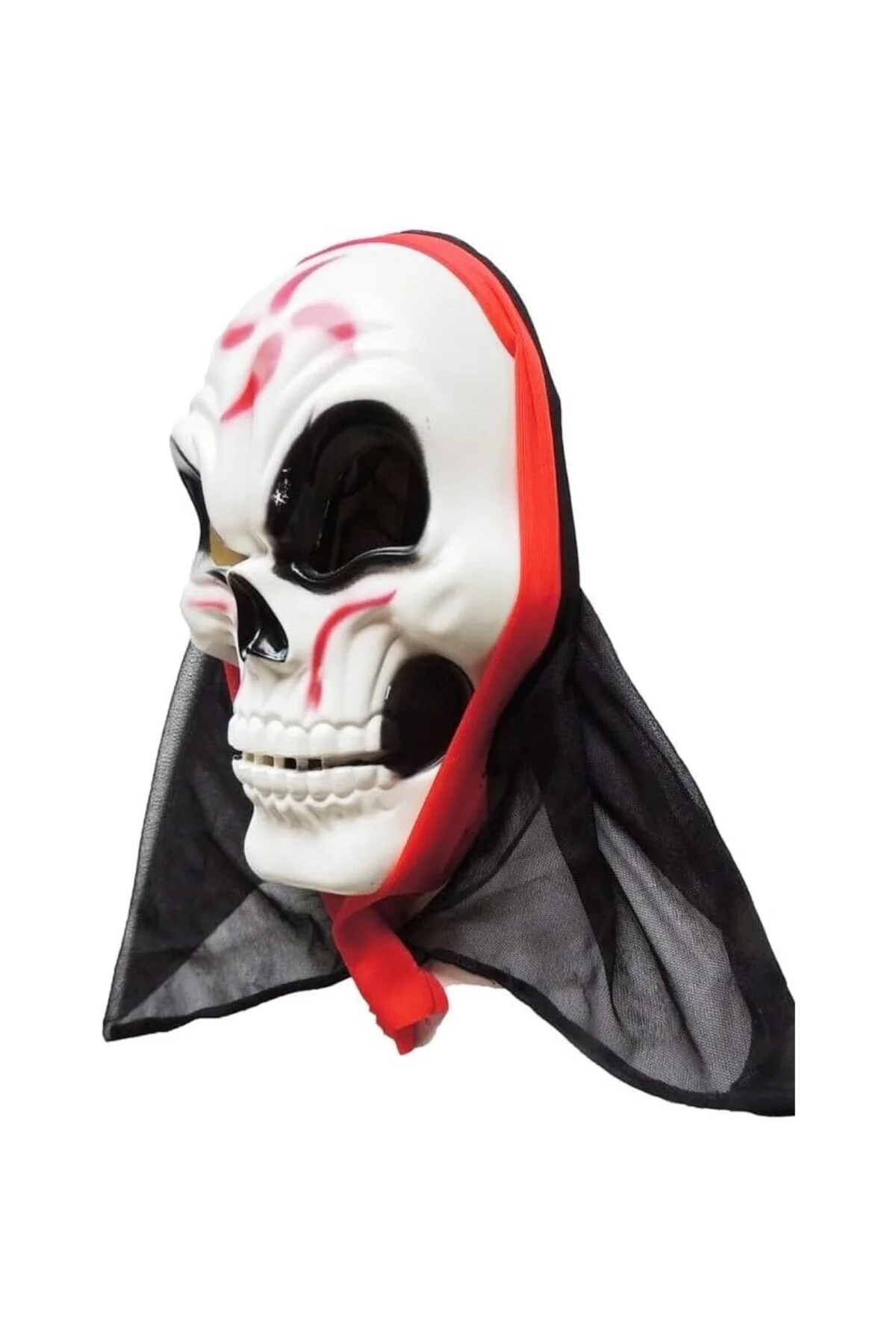 Halloween Maske İskelet Tüllü Kırmızı Beyaz
