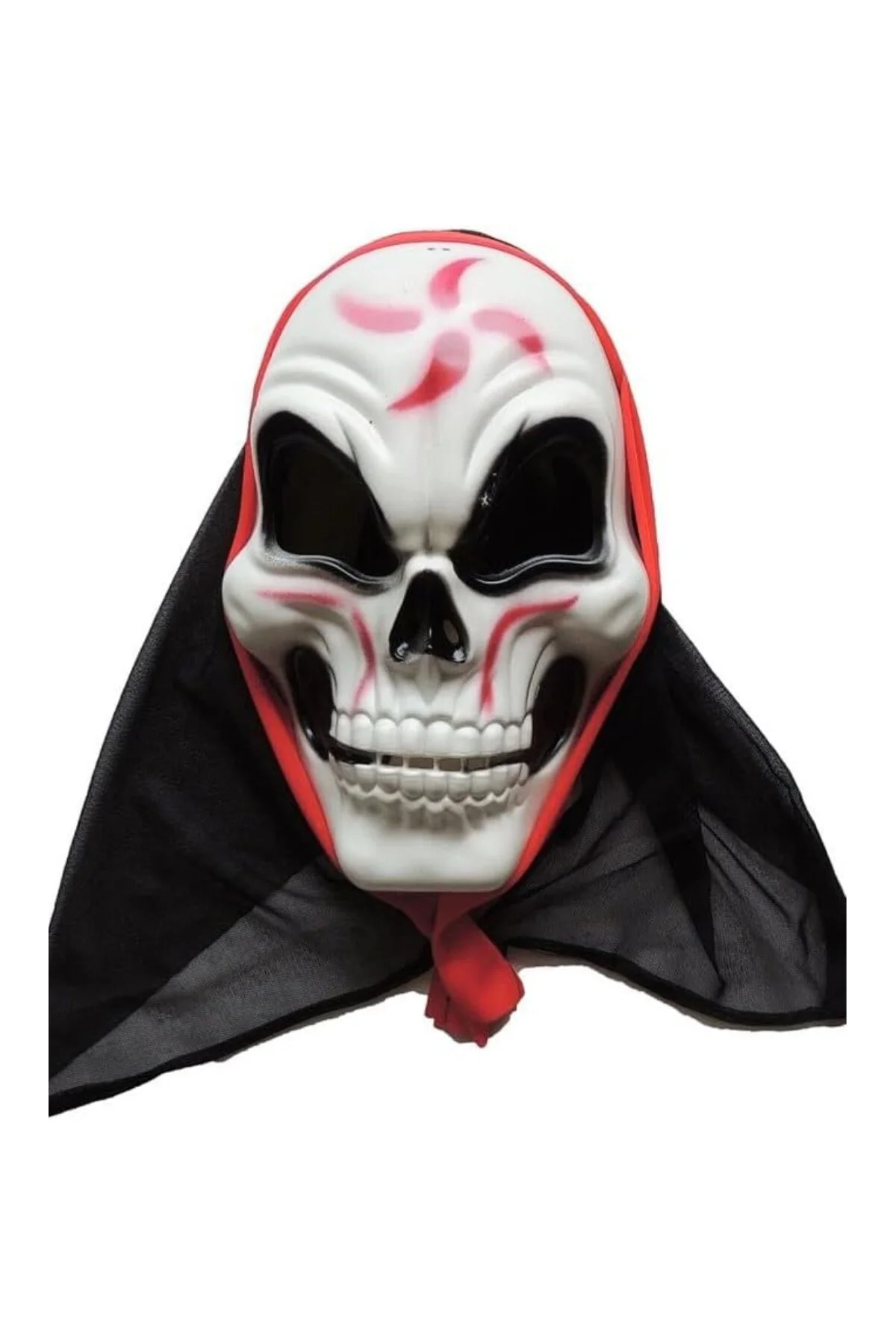 Halloween Maske İskelet Tüllü Kırmızı Beyaz