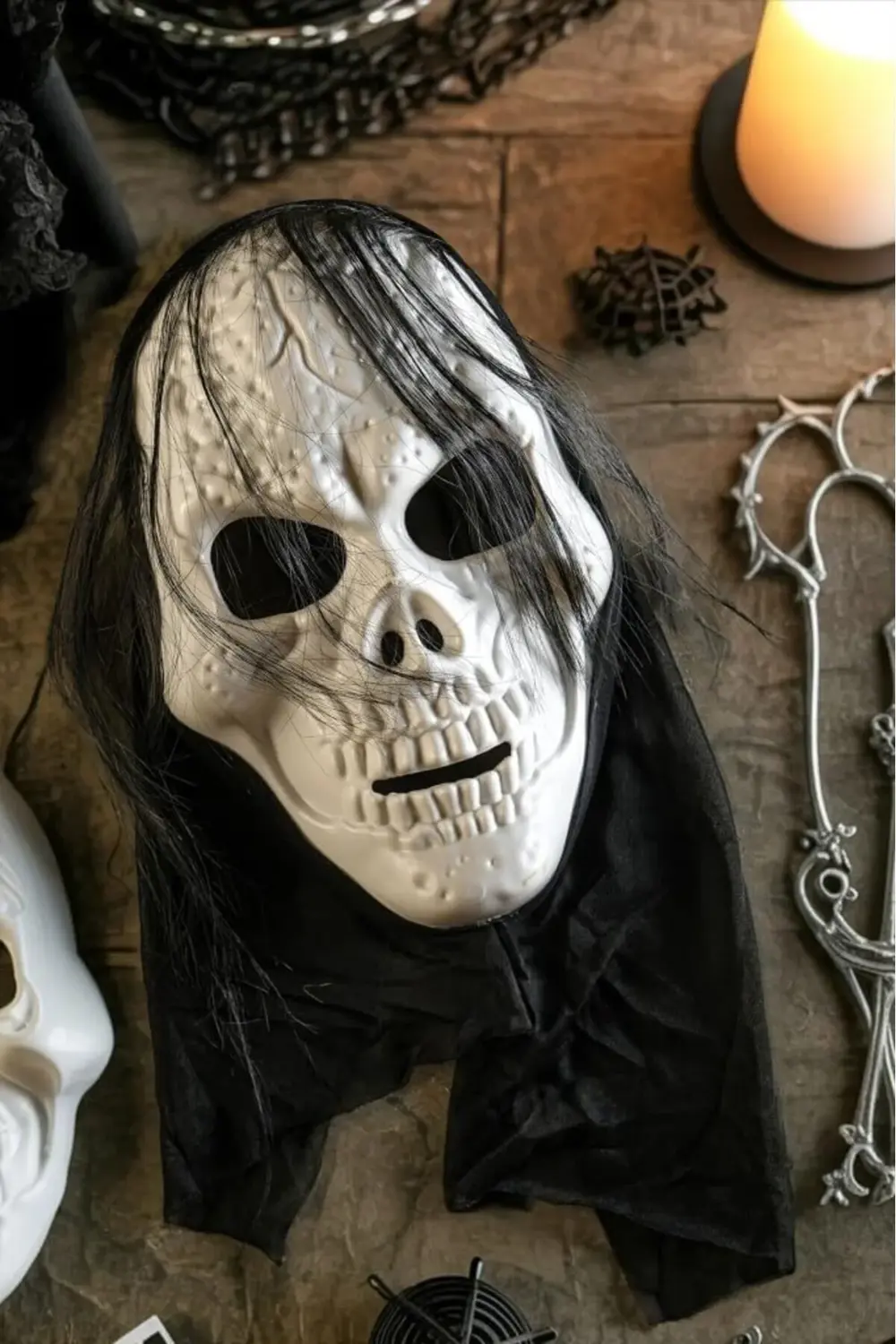 Halloween Maske İskelet Kuru Kafa Tüllü Siyah Beyaz 1171935