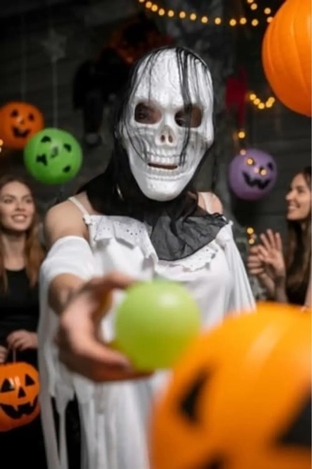 Halloween Maske İskelet Kuru Kafa Tüllü Siyah Beyaz 1171935