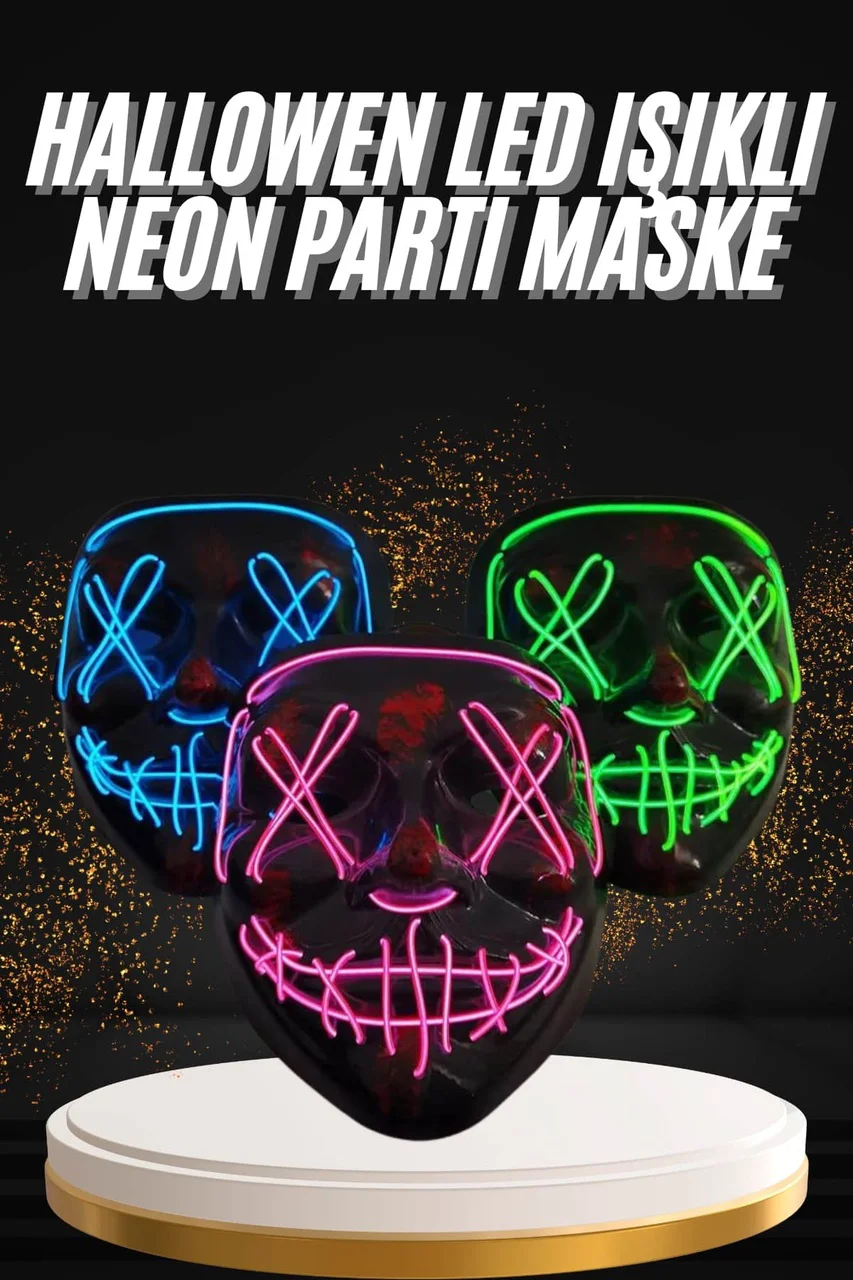 Hallowen Parti Maskesi Neon Led Işıklı Maske 3 Modlu Cadılar Bayramı Maskesi - Lisinya Diğer
