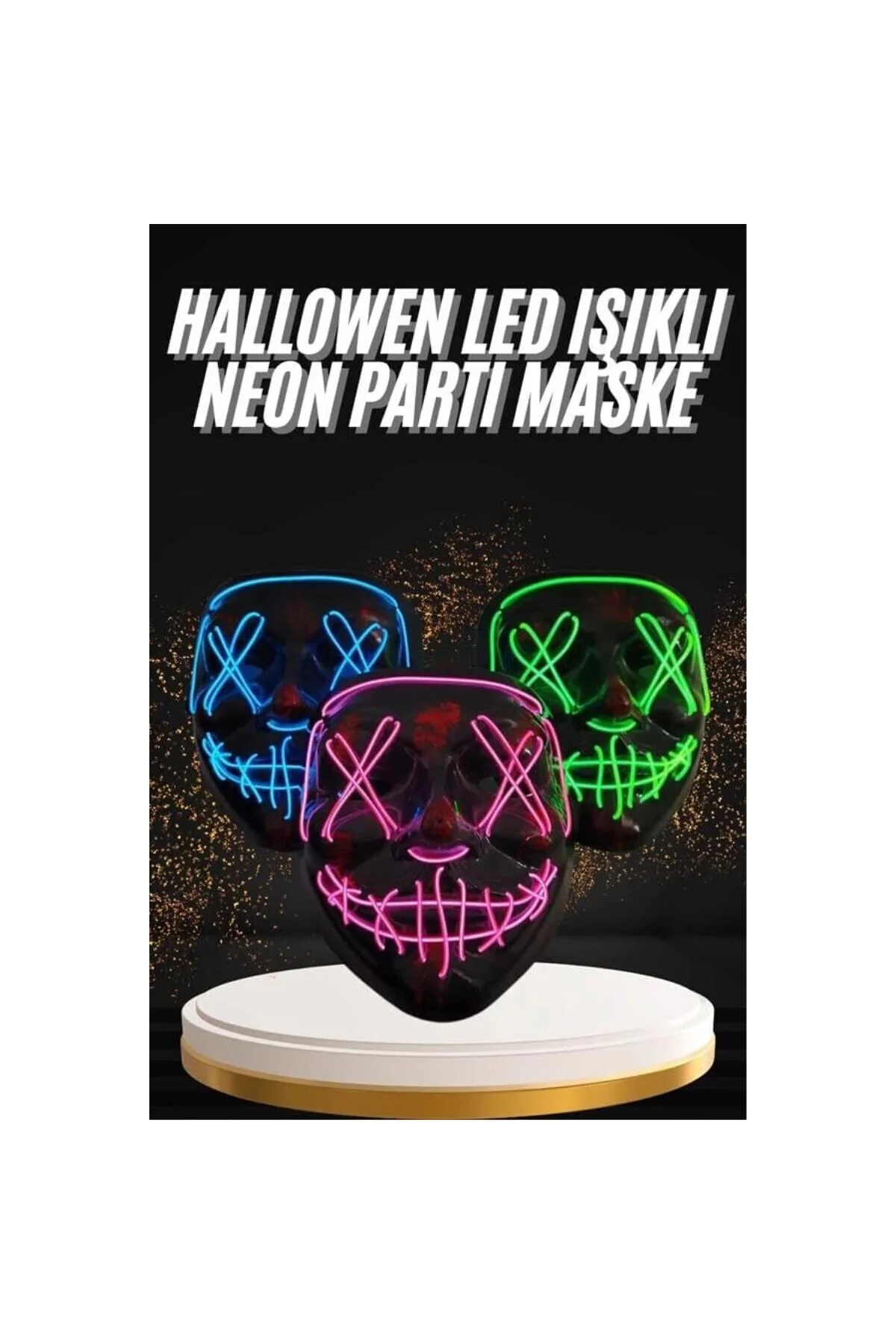 Hallowen Parti Maskesi Neon Led Işıklı Maske 3 Modlu Cadılar Bayr