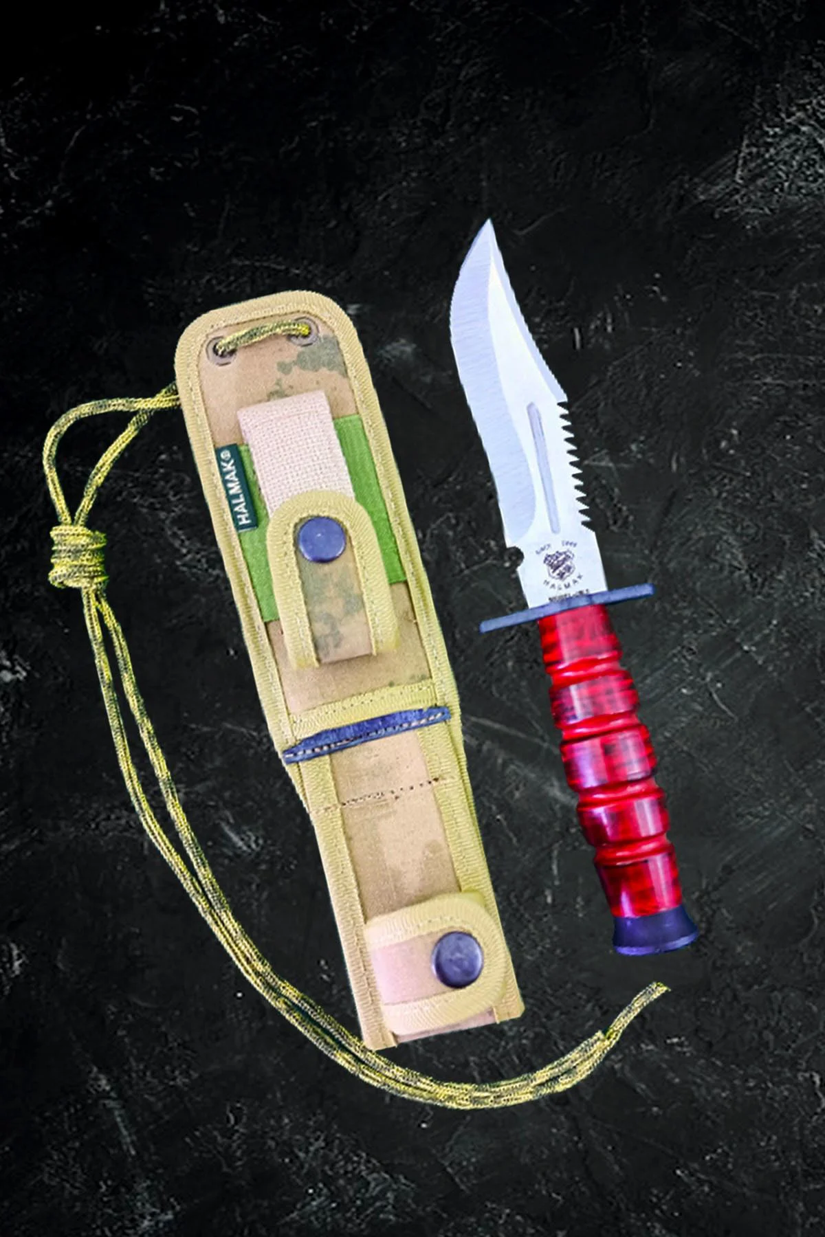 Halmak Outdoor Bıçak Mutfak Bıçak Komando Rambo Kamp Av Bıçak Çakı Kılıflı (25 Cm)