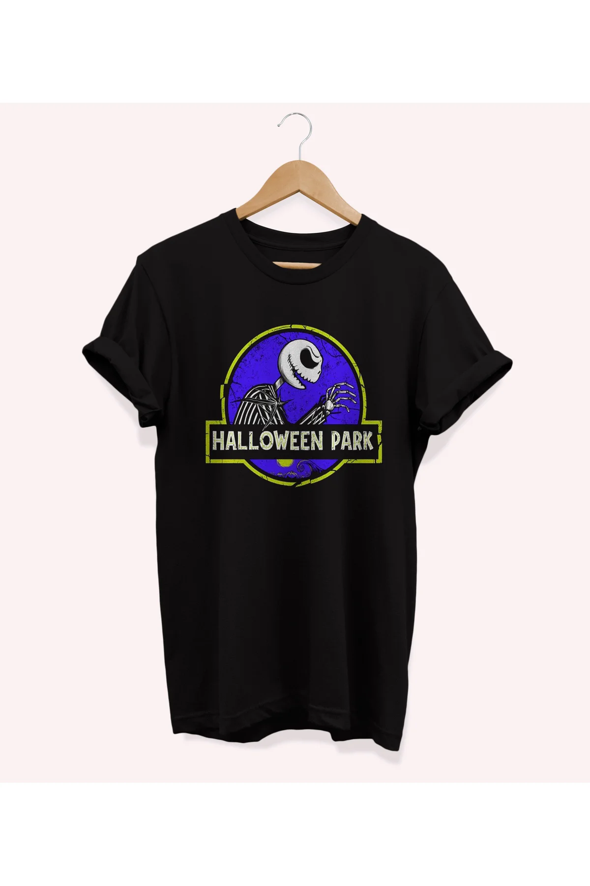 , Haloween Park Baskılı, %100 Pamuk, Bisiklet Yaka, Oversize T-sh