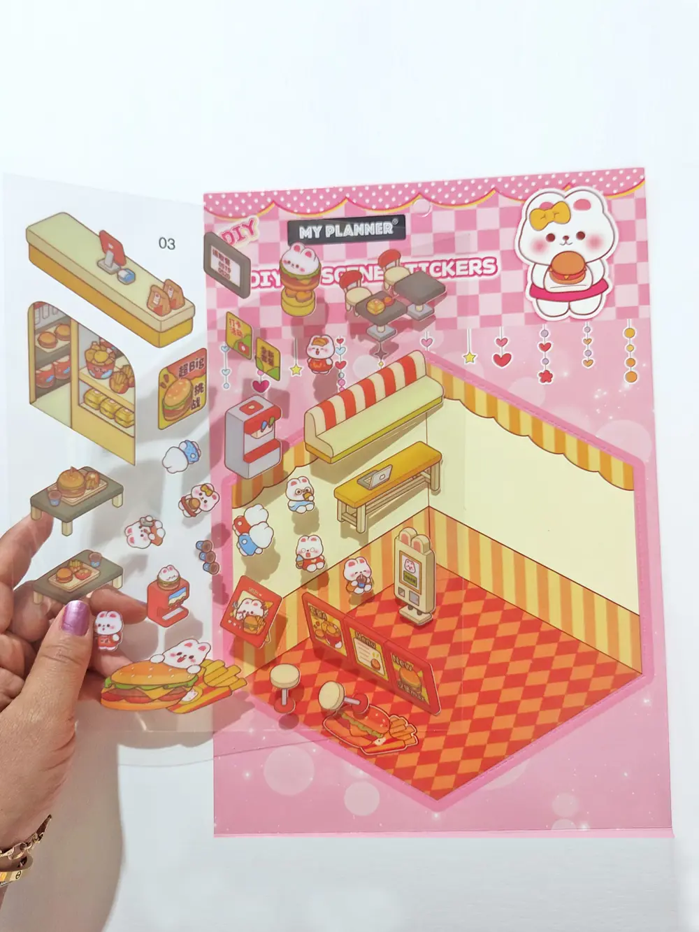 Hamburger Dükkanı izometrik Sticker Yapım Seti 3d Etiket Yapışkan