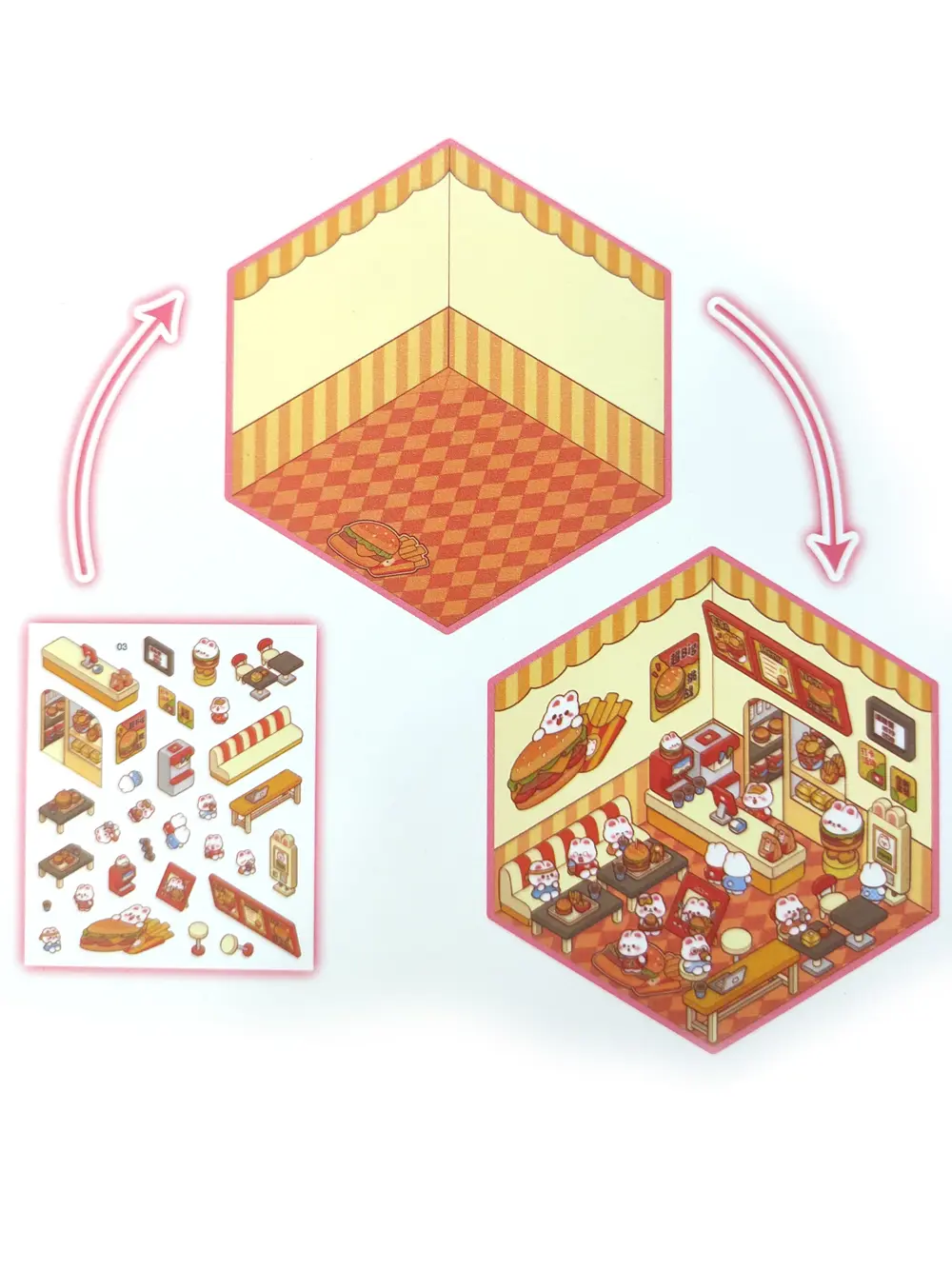 Hamburger Dükkanı izometrik Sticker Yapım Seti 3d Etiket Yapışkan