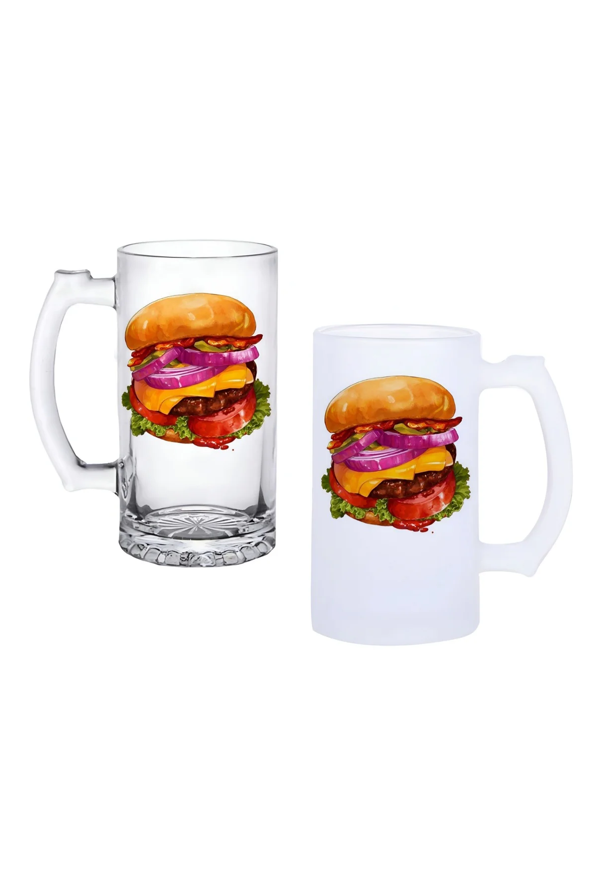 Hamburger Kulplu Bira Bardağı Buzlu veya Şeffaf Seçenekli 096