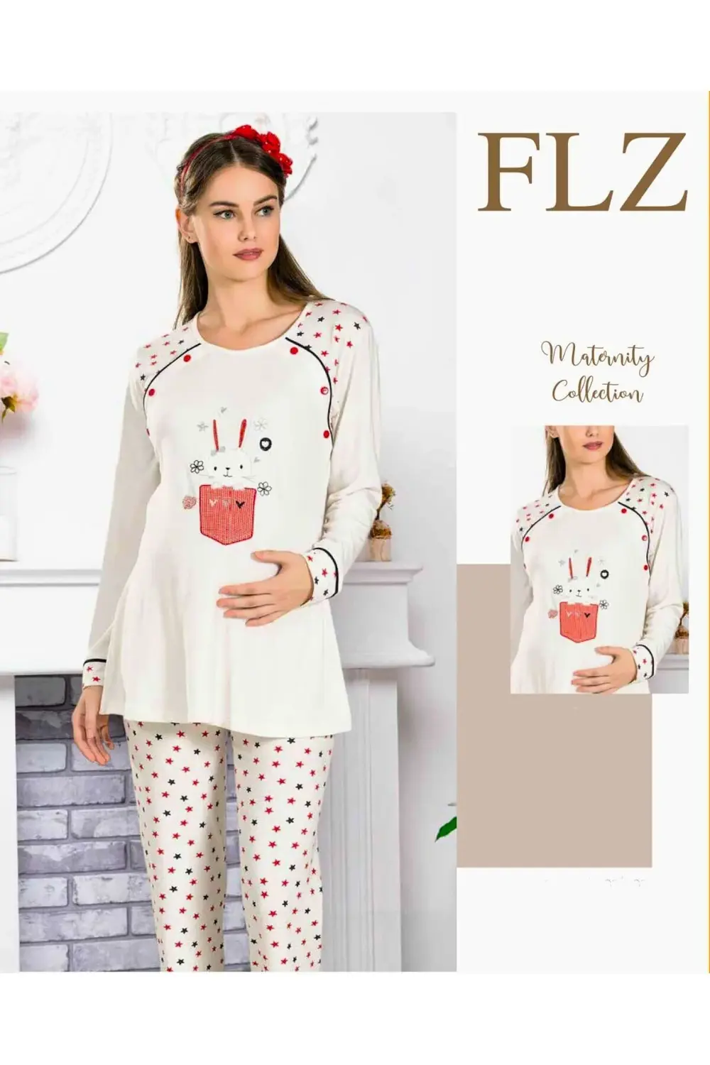 Hamile Pijama Takımı Ekru