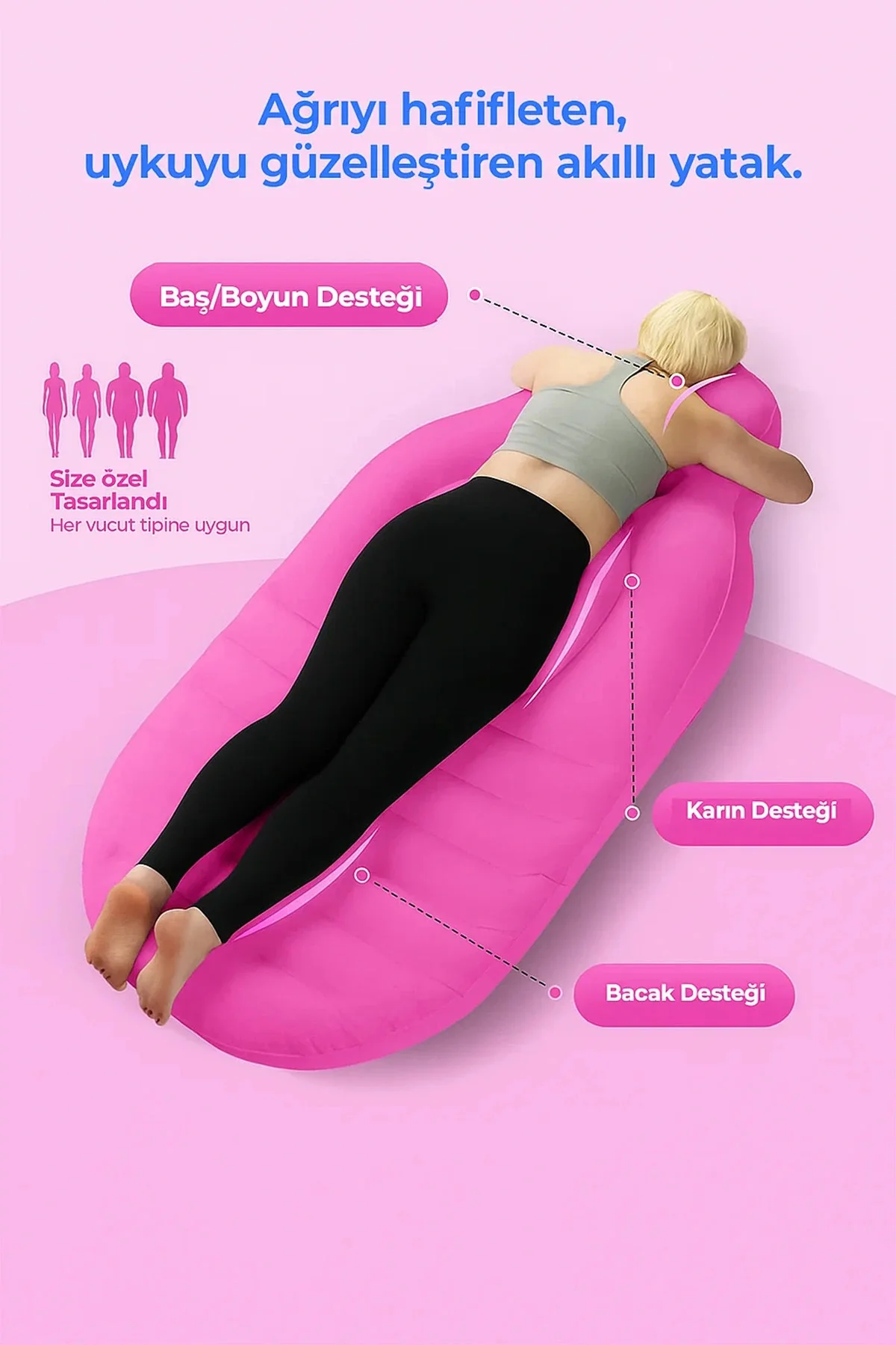 Hamile Uyku Minderi Tam Vücut Destekli Ergonomik Gebelik Yan Yatm