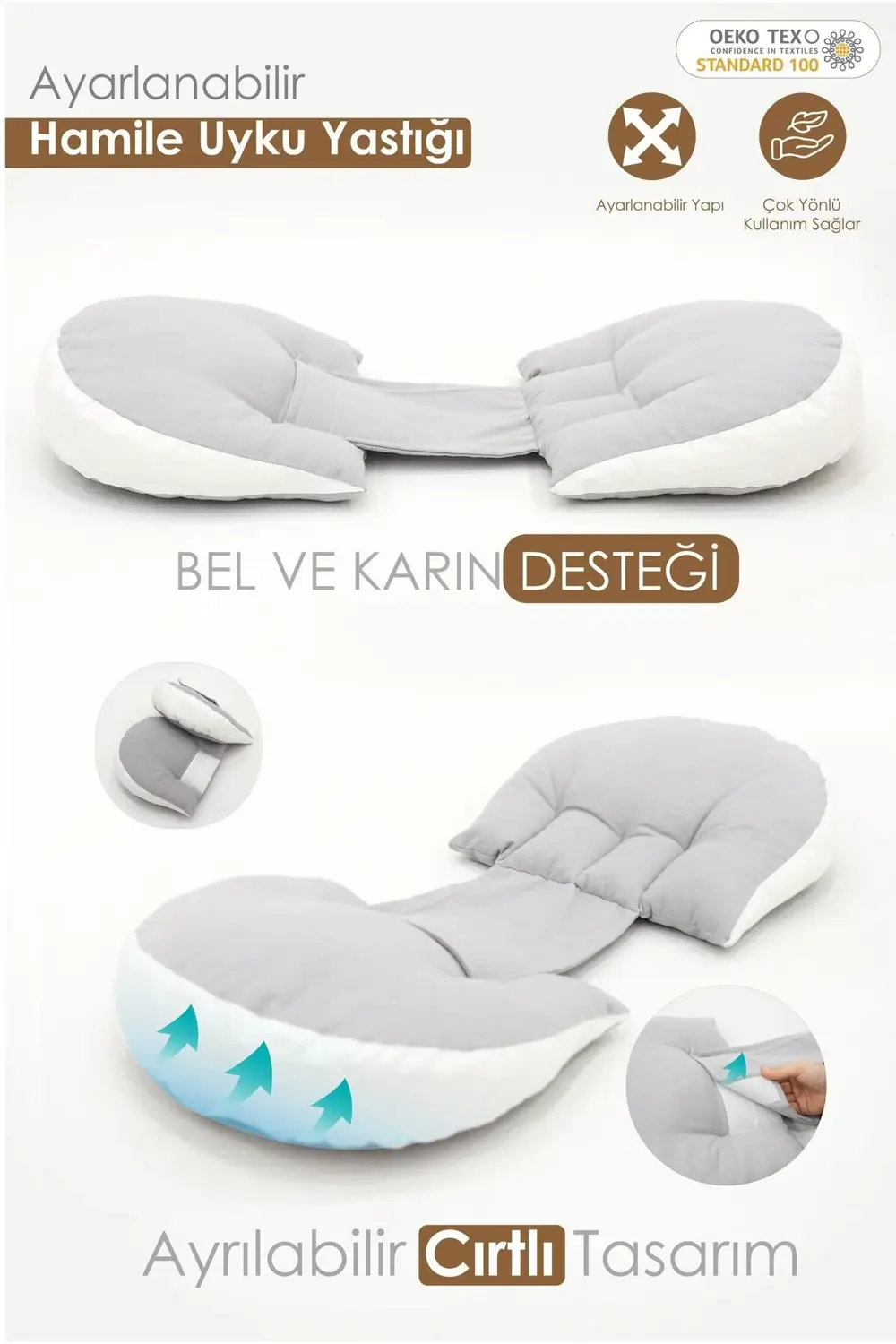 Mordesign Hamile Uyku Yastığı , Emzirme Ve Oturma Destek Yastığı Gri Mordesign Hamile Uyku Yastığı , Emzirme Ve Oturma Destek Yastığı Gri