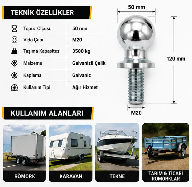HAN MARİN ALTTAN CİVATALI RÖMORK ÇEKİ TOPUZU 50mm Fiyatı, Yorumları ve Özellikleri