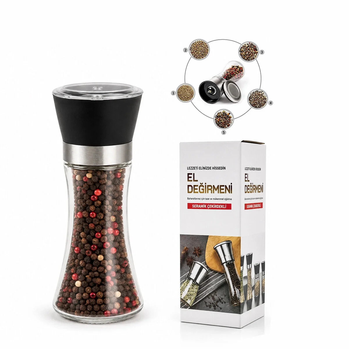 Hand Grınder Büyük Cam Hazneli - Pls.kapaklı - Krom Belli Tuz - Baharat Öğütücü Bx40 Hand Grınder Büyük Cam Hazneli - Pls.kapaklı - Krom Belli Tuz - Baharat Öğütücü Bx40