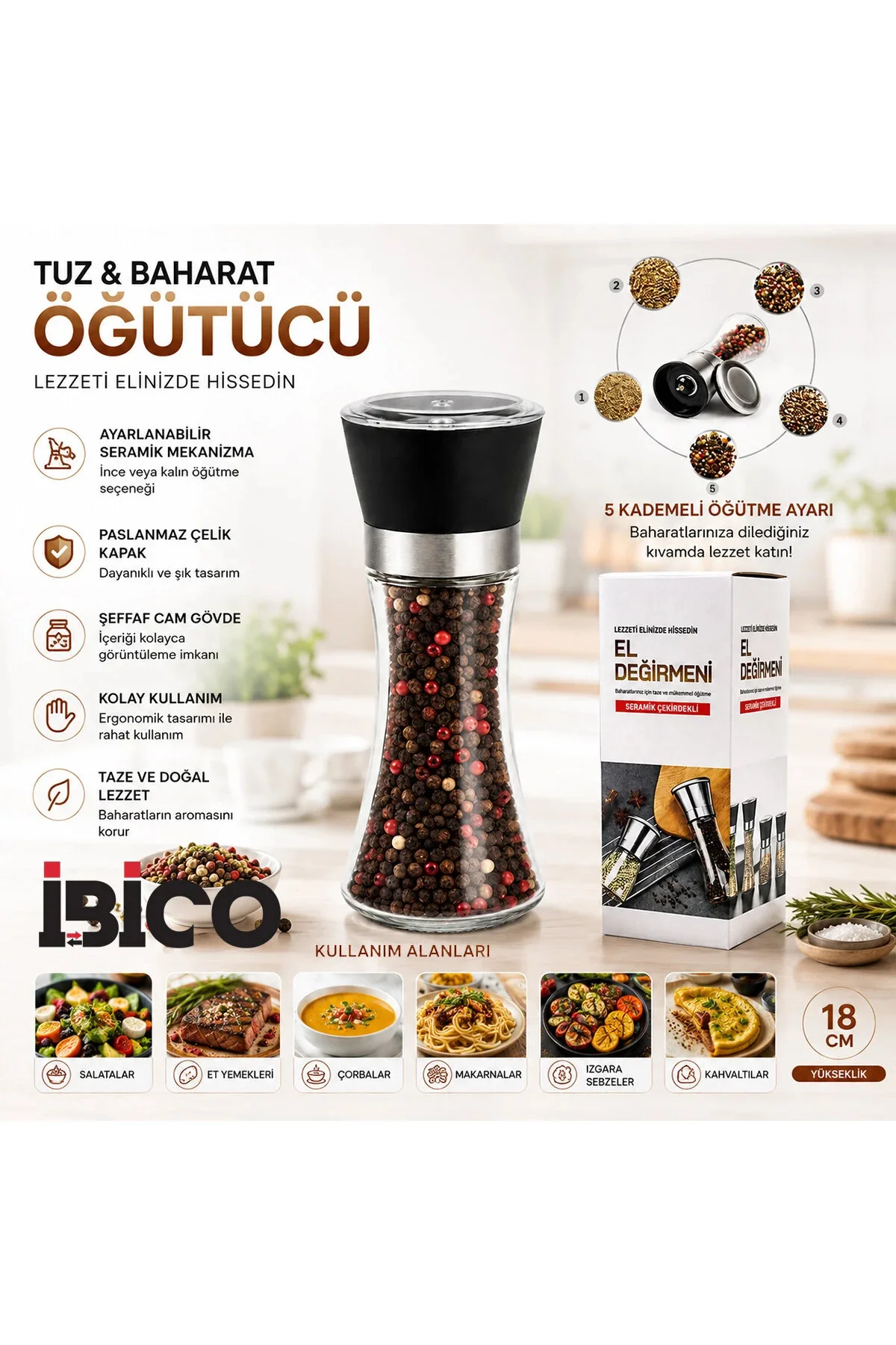 Hand Grınder Büyük Cam Hazneli - Pls.kapaklı - Krom Belli Tuz - Baharat Öğütücü Hand Grınder Büyük Cam Hazneli - Pls.kapaklı - Krom Belli Tuz - Baharat Öğütücü