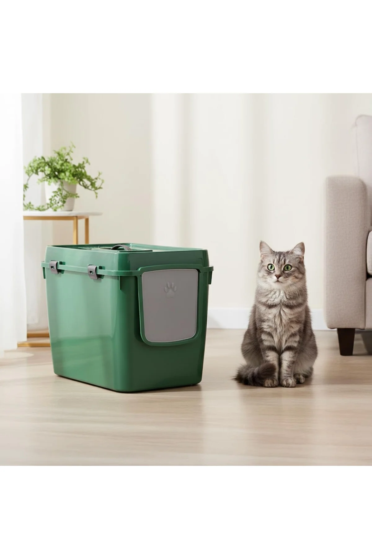 Handor Kapalı Kedi Tuvaleti XXL 57x39x43 - Yeşil - Dayanıklı Plas