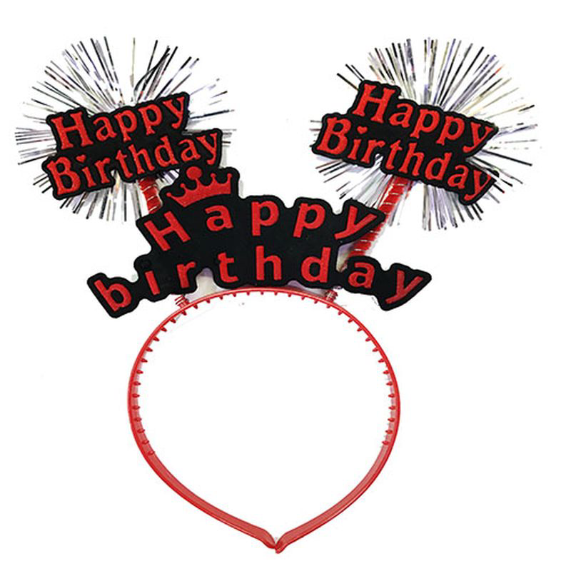 Happy Birthday Yazılı Püsküllü Neon Kırmızı Renk Doğum Günü Tacı 