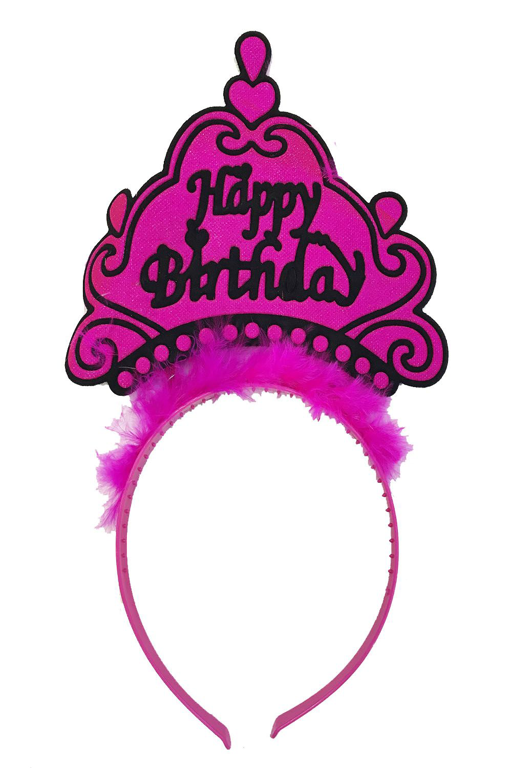 Happy Birthday Neon Fuşya Renk Doğum Günü Tacı 24x15 cm TdrTR