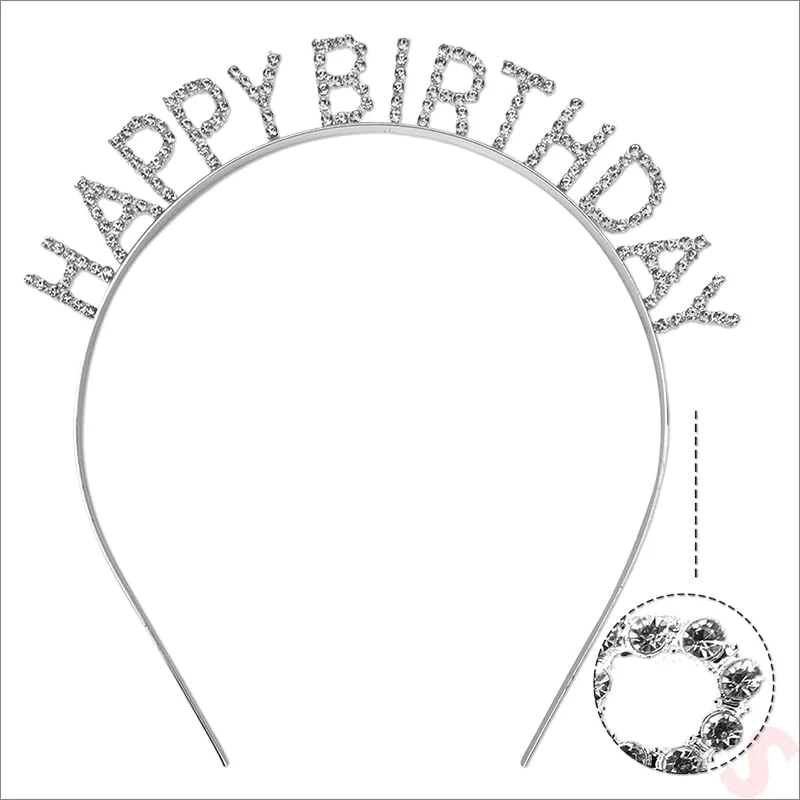 Happy Birthday Doğum Günü Tacı - Gümüş Kristal Taşlı İthal A Kalite 17x16 cm