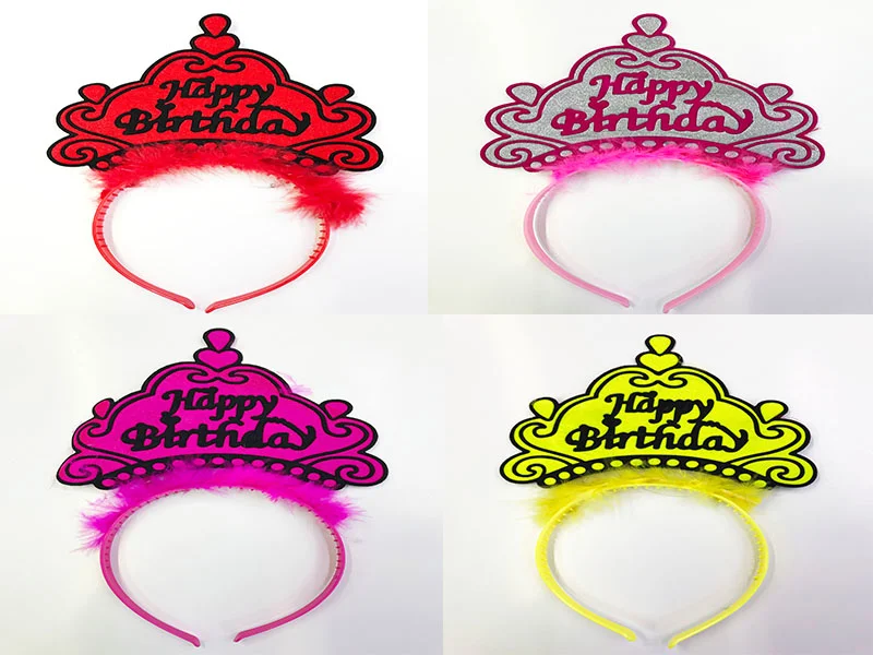 Happy Birthday Neon Renk Taç 12 Adet - Doğum Günü Partisi Aksesuarı