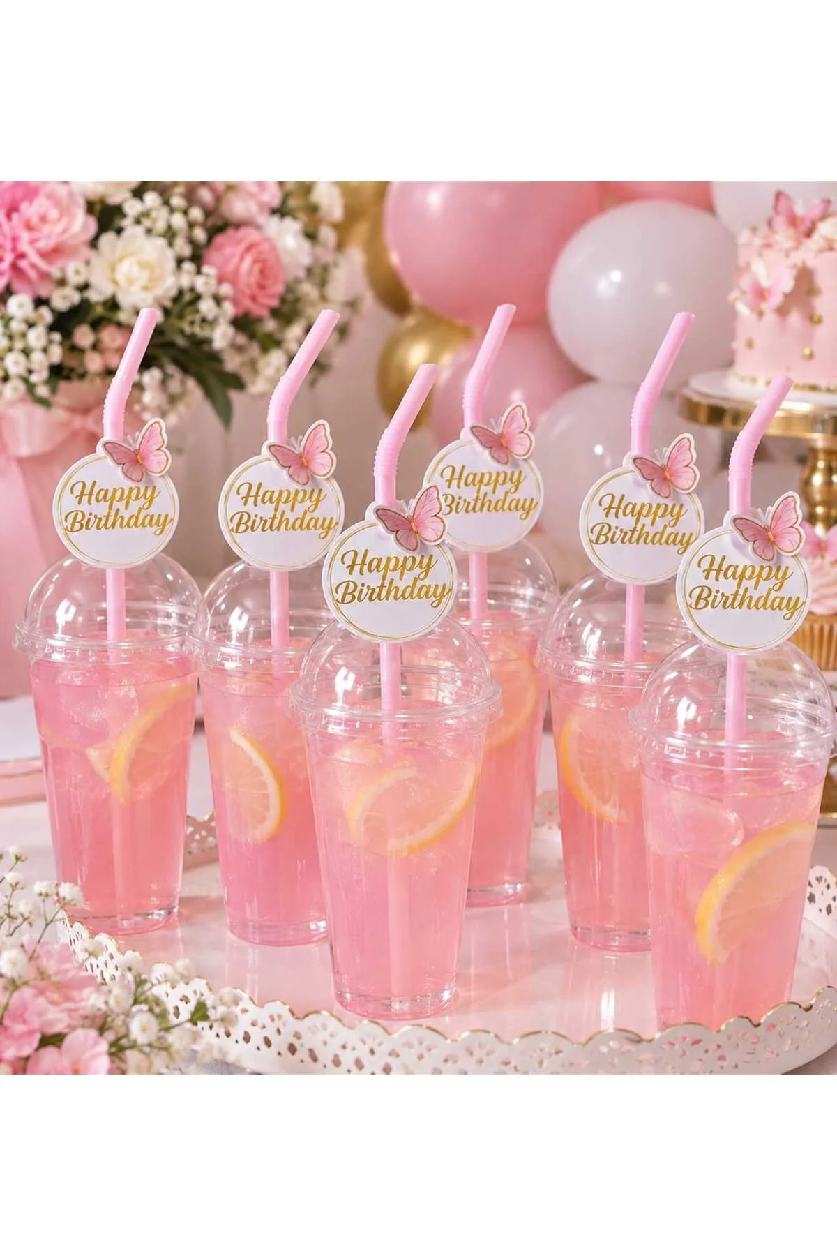 HAPPY BİRTHDAY PEMBE KELEBEK TEMALI DOĞUM GÜNÜ SÜSÜ PİPETİ 10 ADET HAPPY BİRTHDAY PEMBE KELEBEK TEMALI DOĞUM GÜNÜ SÜSÜ PİPETİ 10 ADET