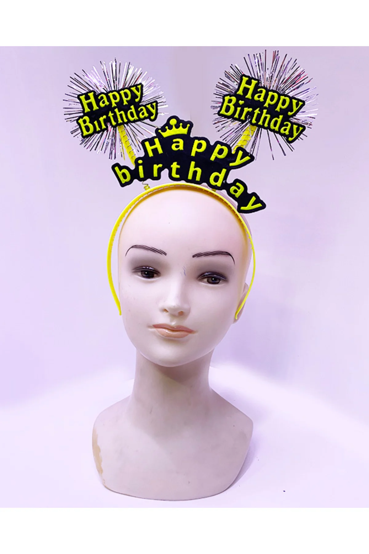 Happy Birthday Püsküllü Neon Sarı Renk Doğum Günü Tacı 22x19 cm
