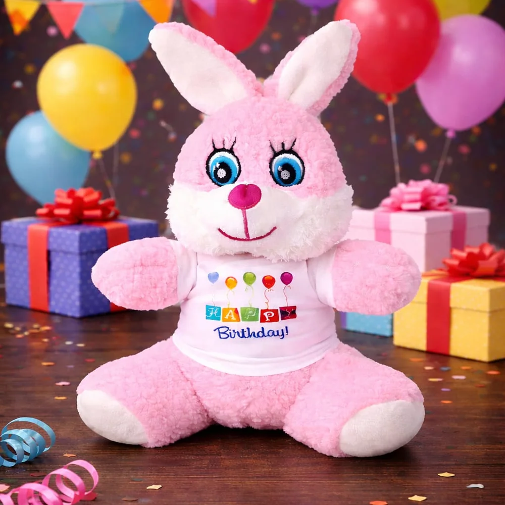 Happy Birthday Tişörtlü Peluş Tavşan Happy Birthday Tişörtlü Peluş Tavşan