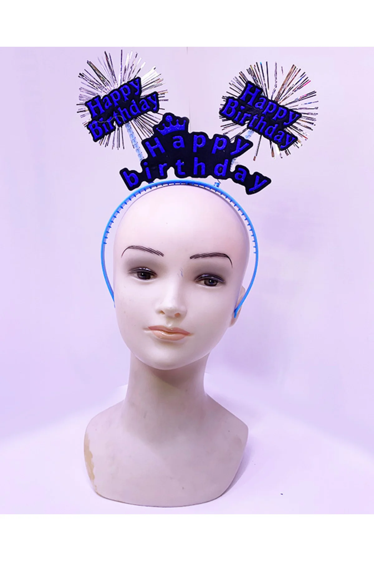 Happy Birthday Yazılı Püsküllü Neon Mavi Renk Doğum Günü Tacı 22x19 cm