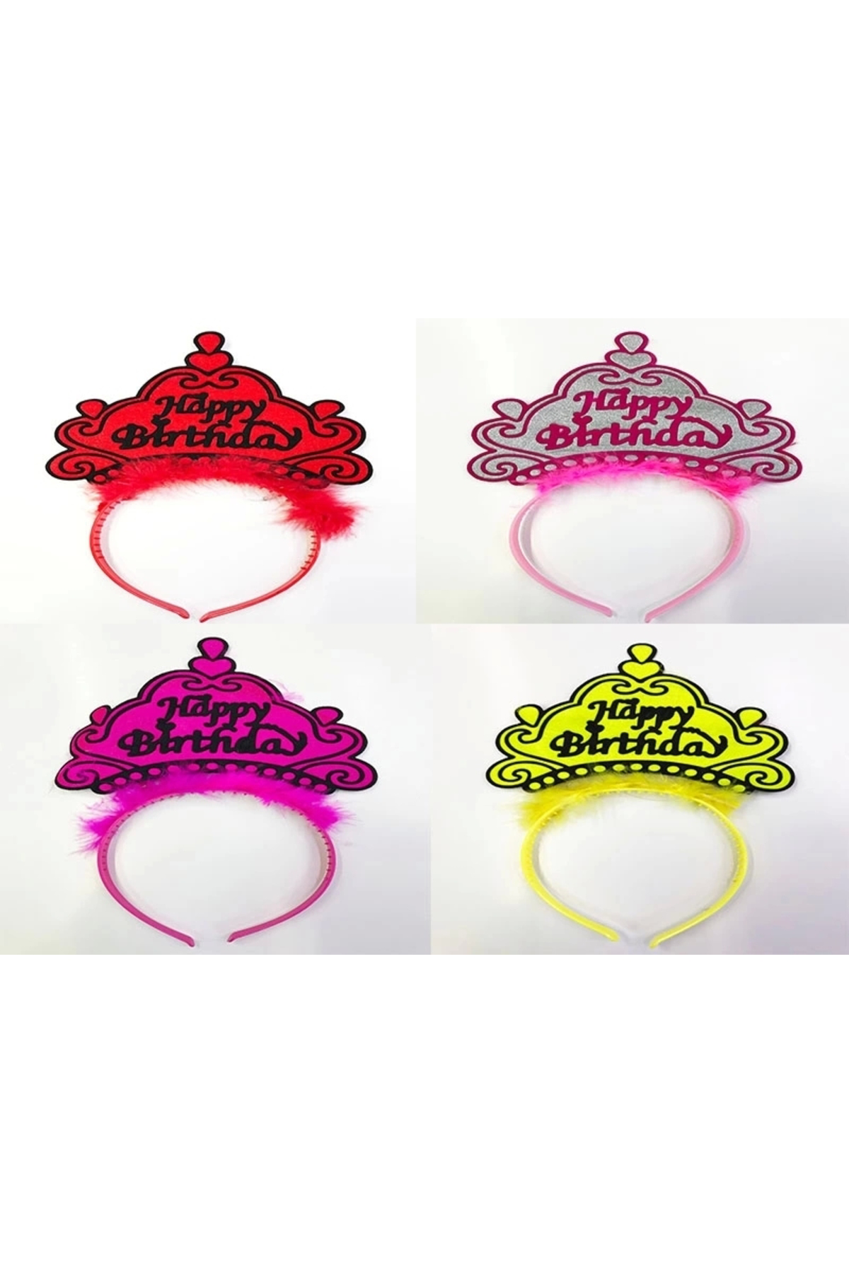 	 Yuba Avm Happy Birthday Yazılı Neon Renk Taç 12 Adet