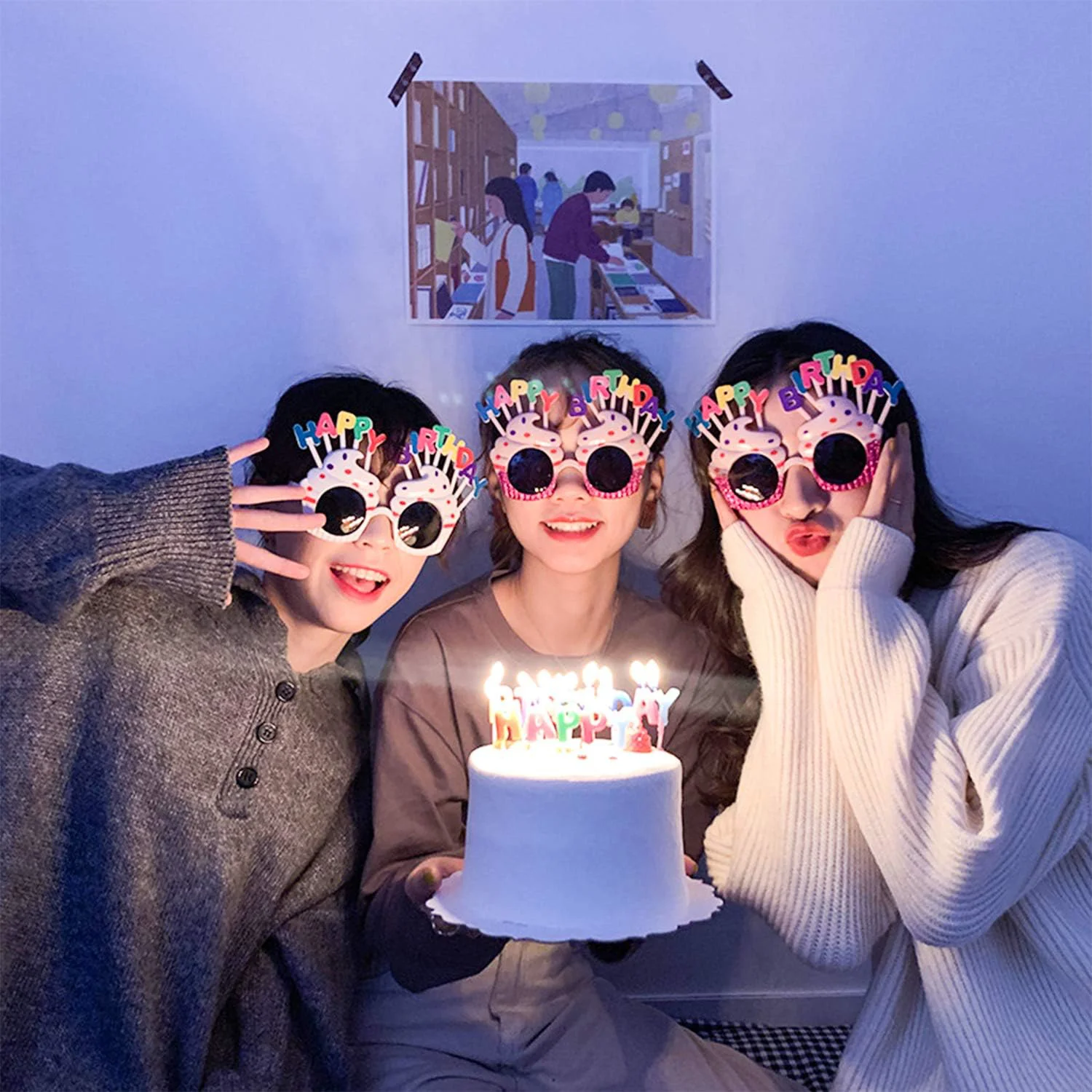 Happy Birthday Yazılı Pembe Fuşya Parti Gözlüğü - Doğuştan Parti Aksesuarı