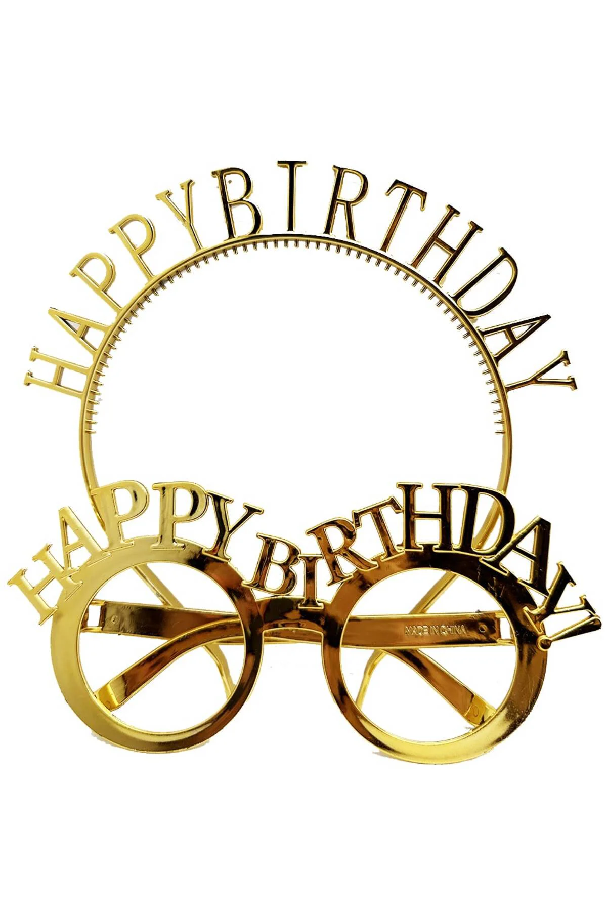 Happy Birthday Yazılı Taç ve Happy Birthday Yazılı Gözlük Seti Altın Renk  GO506089Gosa4670