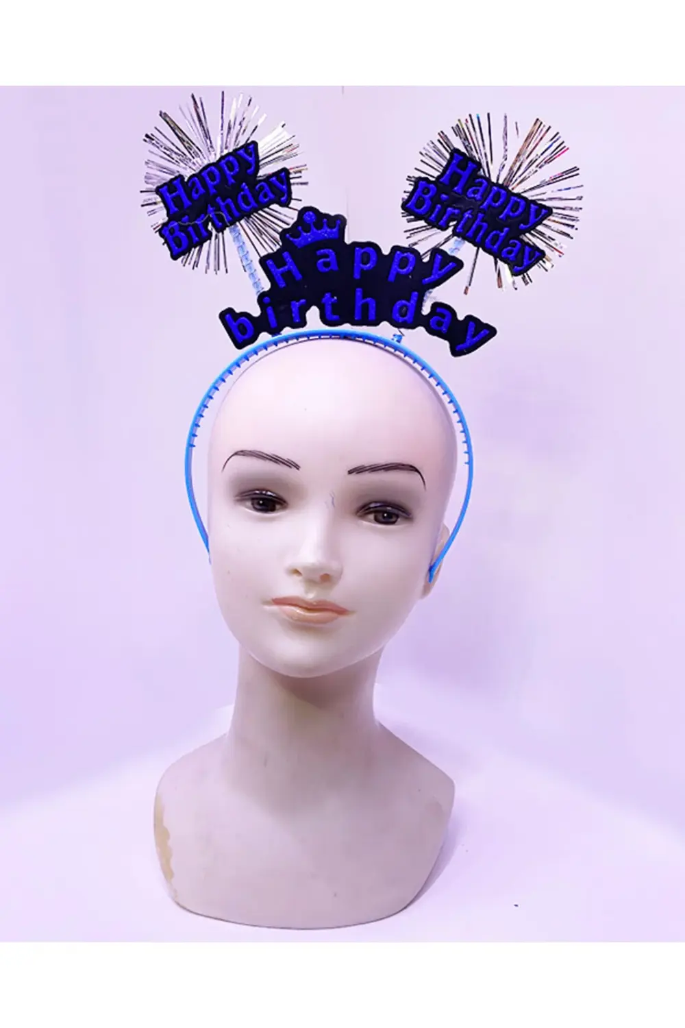 Happy Birthday Yazılı Püsküllü Neon Mavi Renk Doğum Günü Tacı 22x Happy Birthday Yazılı Püsküllü Neon Mavi Renk Doğum Günü Tacı 22x