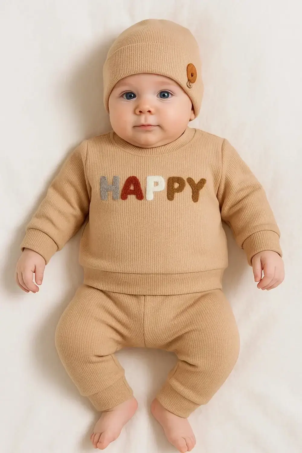 Happy Nakışlı 2'li Pamuklu Erkek Bebek Takım